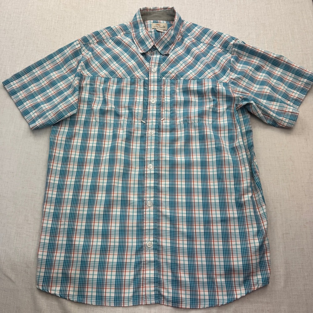 Bob Timberlake Fishing Shirt Mens L Blue Plaid Vented Short Sleeve Gorpcore